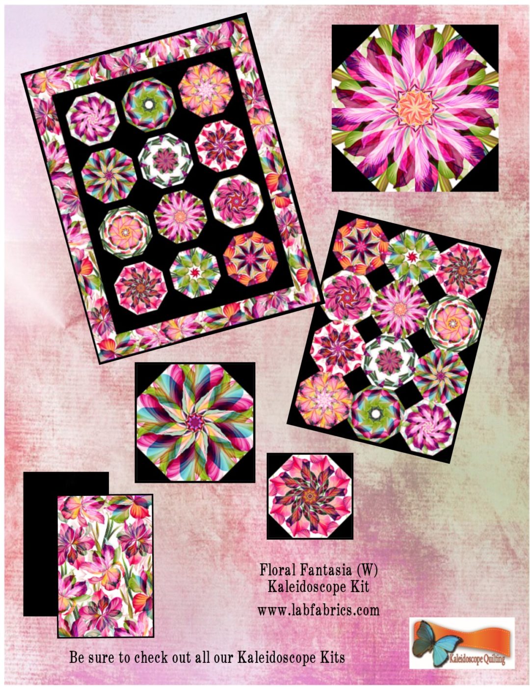 Pre Cut Quilt Kit Kaleidoscope Quilting Floral Fantasia From Pandb Textiles