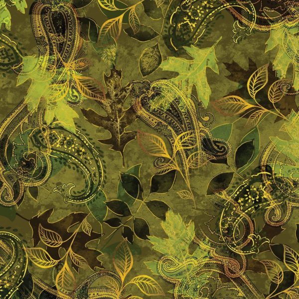 Harvest Paisley Leaf Green Fabric