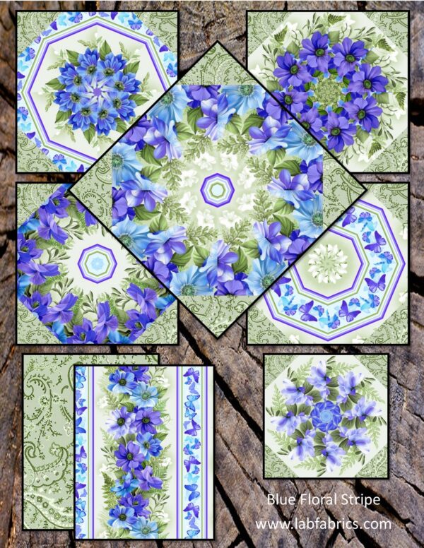 Blue Floral Stripe Collage