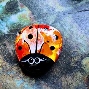 painted ladybug rock, rock gift