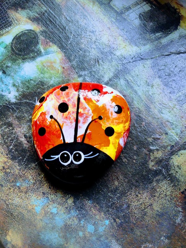 painted ladybug rock, rock gift