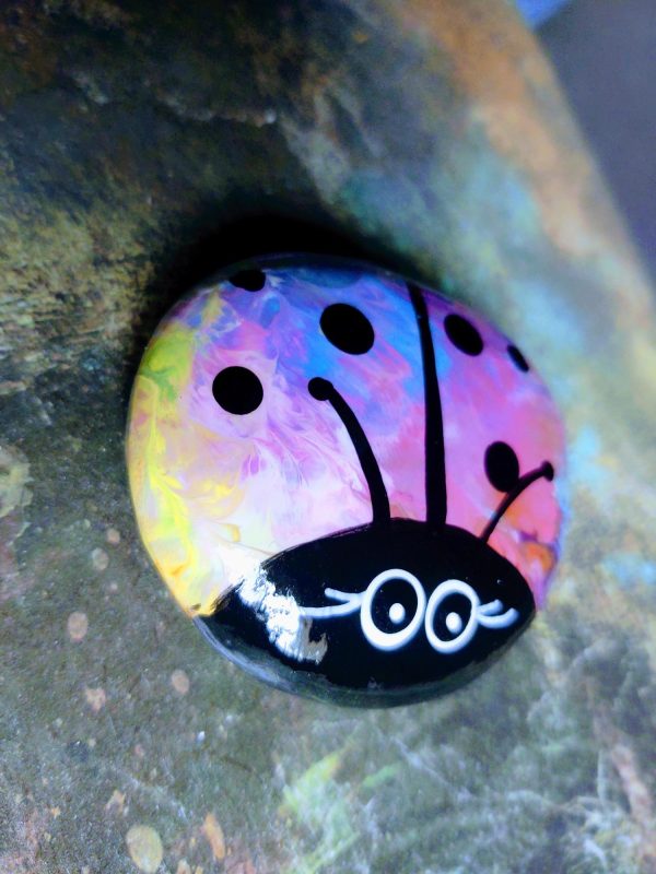 painted ladybug rock, rock gift