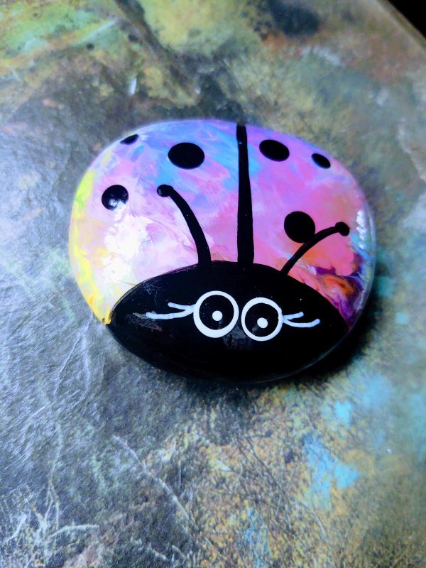 painted ladybug rock, rock gift