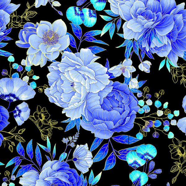 blue floral quilt fabric