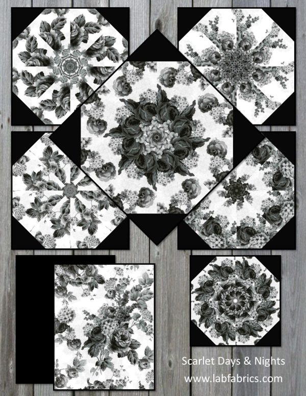 Black & White Scarlet Days & Night Pre-Cut Kaleidoscope Kit (12-10" Blocks)