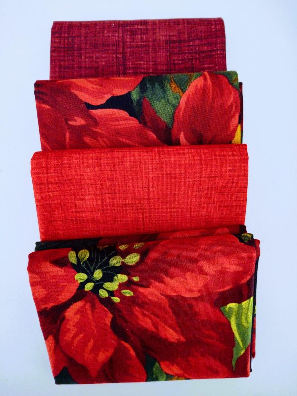 4 Piece Scarlet Poinsettia / Tonal Fabrics