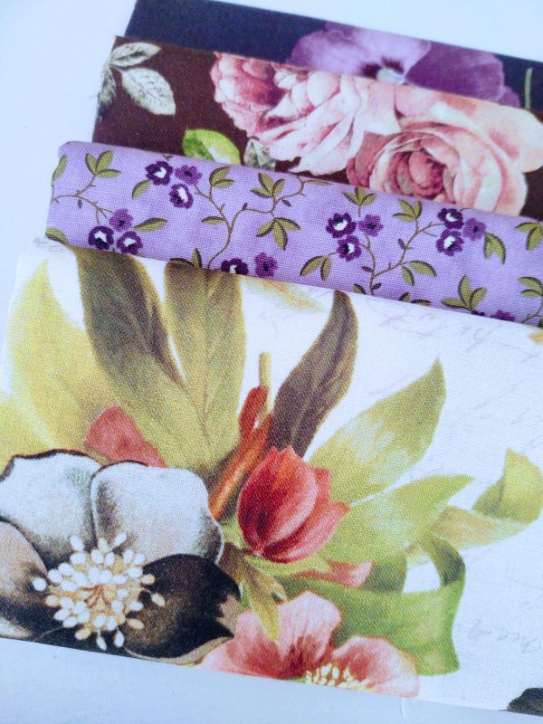 4 Piece Assorted Purples / Pinks Floral Fabrics - Image 2