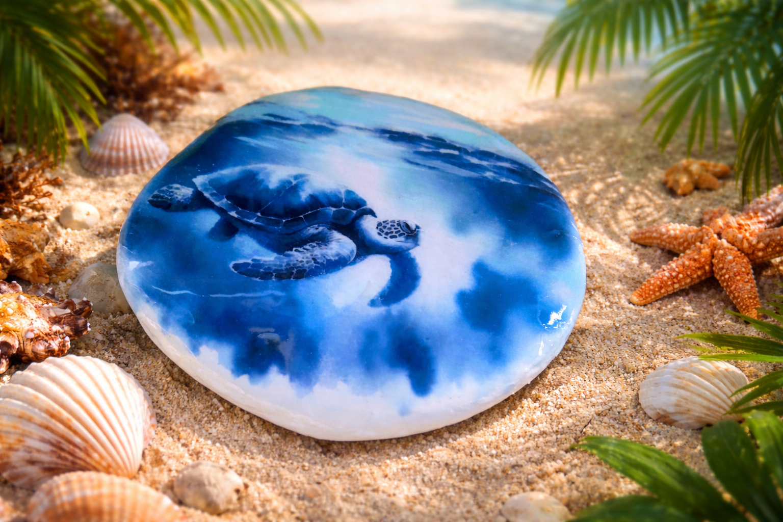 Hand Painted Sea Turtle Rock