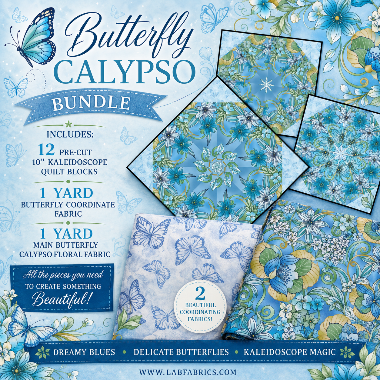 Butterfly Calypso Pre-Cut Kaleidoscope *Bundle* Kit (12-10" Blocks)