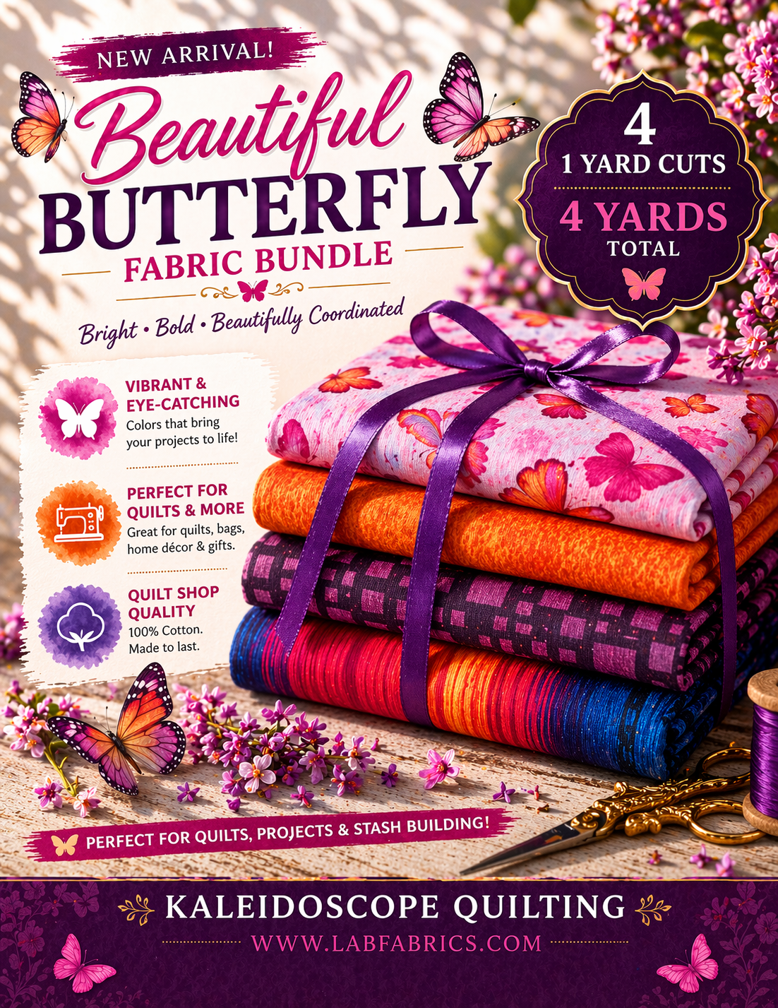 Beautiful Butterfly, Asst. Fabric (4 Yd Bundle)
