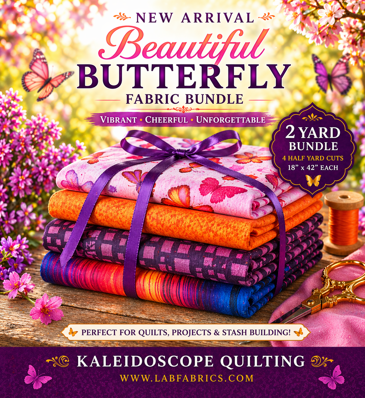 Beautiful Butterfly, Asst. Fabric (2 Yd Bundle)