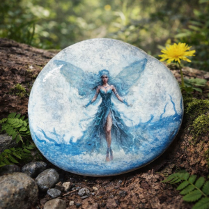 Mixed Media Art Rock Blue Angel Fairy Decor Paperweight Handmade Fairy Rock Desk Decor Woodland Gift Unique Collector Piece