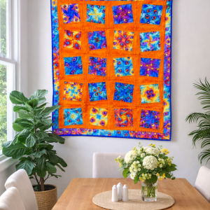 Peacock Feather Kaleidoscope Quilt – Handmade Art Quilt Wall Hanging, Bright Colorful Lap Quilt