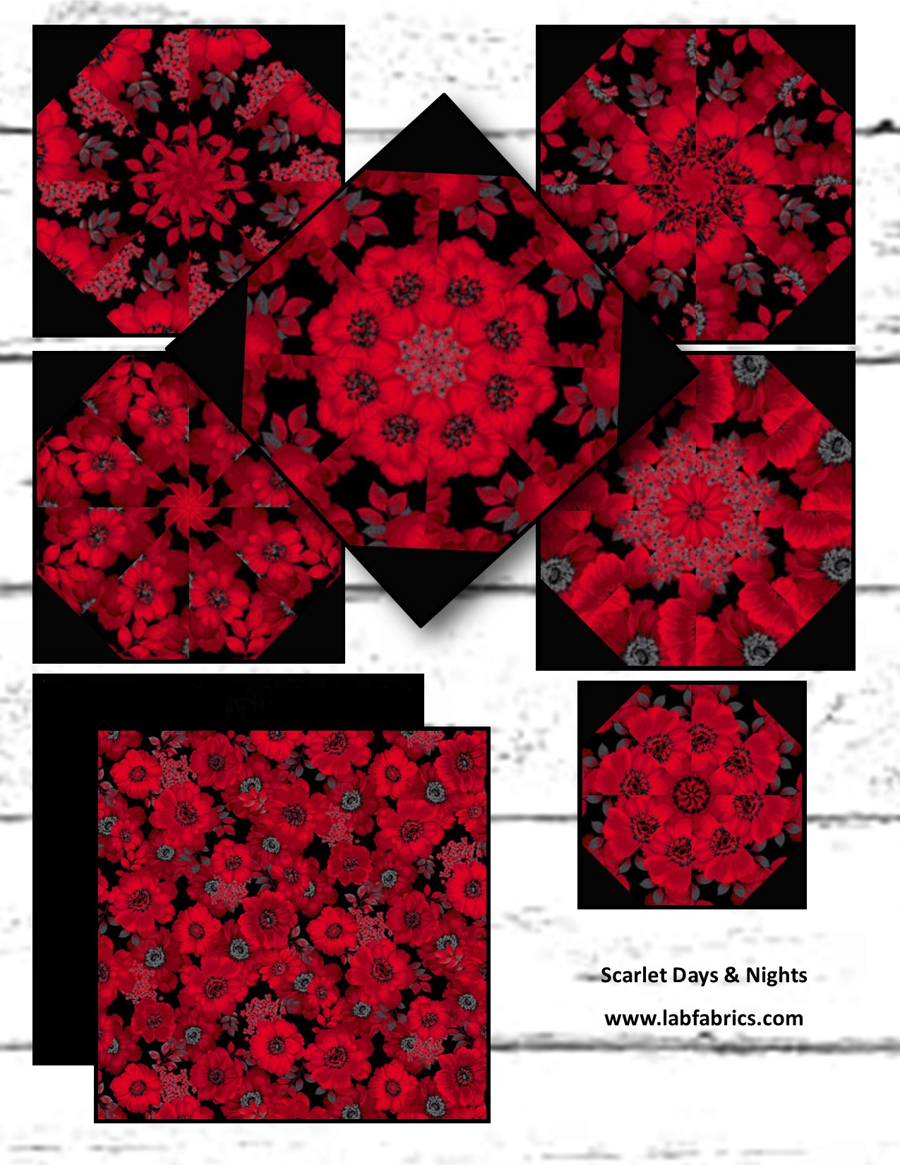 Scarlet Days & Nights Pre-Cut Kaleidoscope Quilt Kit (12-10" Blocks)