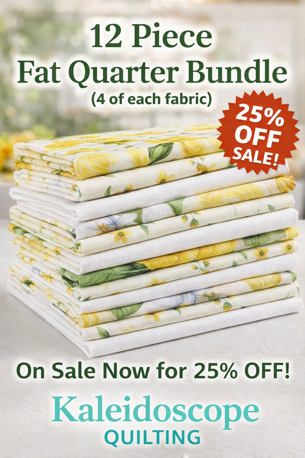 Yellow Florals, Floral Fabric (12 Pc FQ Set)
