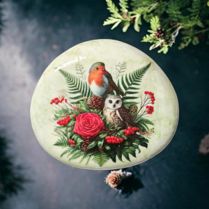 Mixed Media Art Rock Robin Owl Gift Nature Decor Paperweight Handmade Bird Rock Desk Decor Woodland Gift Unique Collector Piece
