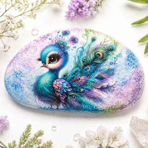 Peacock Rock Art Paperweight • Hand Painted Decorative Stone • Upcycled Gift • Unique Desk Decor • Nature Inspired Gift • 5 Inch Rock Art