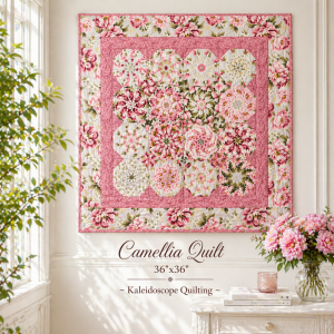 Camellia Quilt 36"x36" | Handmade Floral Quilt Wall Hanging | Kaleidoscope Quilt | Pink Cottage Chic Decor | One of a Kind Quilt