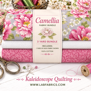 Camellia 3 Yard Fabric Bundle, Pink Floral Fabric, White Background Quilt Fabric, High Contrast Quilting Cotton, Precut Fabric Bundle (Copy)