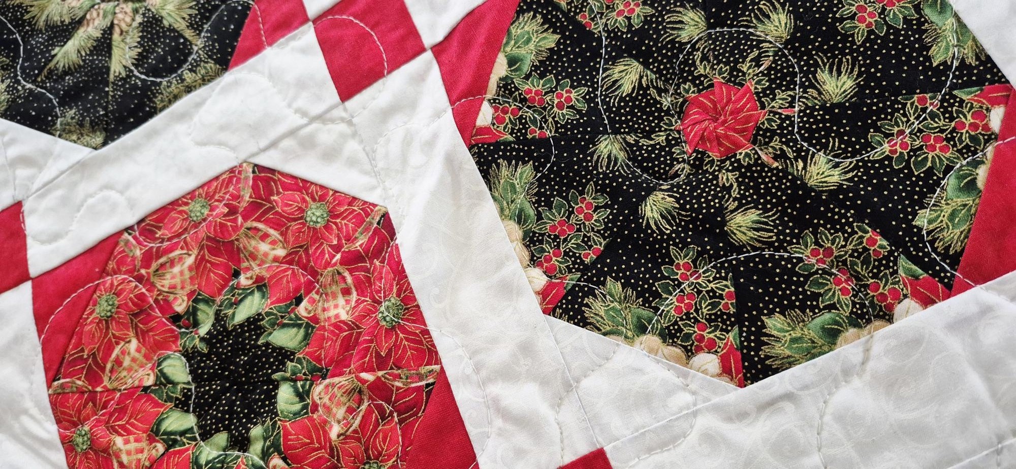 Dangling Ornaments Kaleidoscope Quilt | Handmade Christmas Quilt Wall Hanging | Holiday Quilt Decor | Red Green Quilt | Quilted Wall Art - Image 3