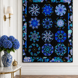 Escapade Pre-Cut Kaleidoscope Quilt Kit | Blue Floral Quilt Kit | Butterfly Quilt | Precut Quilt Blocks | Complete Quilt Kit