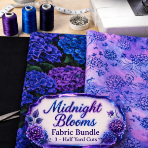 Midnight Blooms 1.5 Yard Fabric Bundle | Hydrangea Floral Fabric | Floral Fabric Bundle | Quilting Cotton | Purple Blue Floral Fabric Set