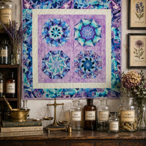 Pegasus Kaleidoscope Quilt – Handmade Wall Hanging – Purple Blue Quilt – Fantasy Apothecary Decor – Unique Gift – Artisan Quilt Art