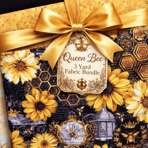 Queen Bee 3 Yard Fabric Bundle | Sunflower & Honeycomb Fabric | Bee Fabric Bundle | Quilting Cotton | Black Gold Floral Fabric Set