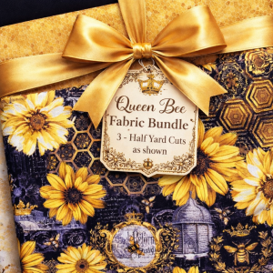 Queen Bee Fabric Bundle | Sunflower & Honeycomb Fabric | Bee Fabric Bundle | Quilting Cotton | Black Gold Floral Fabric Set