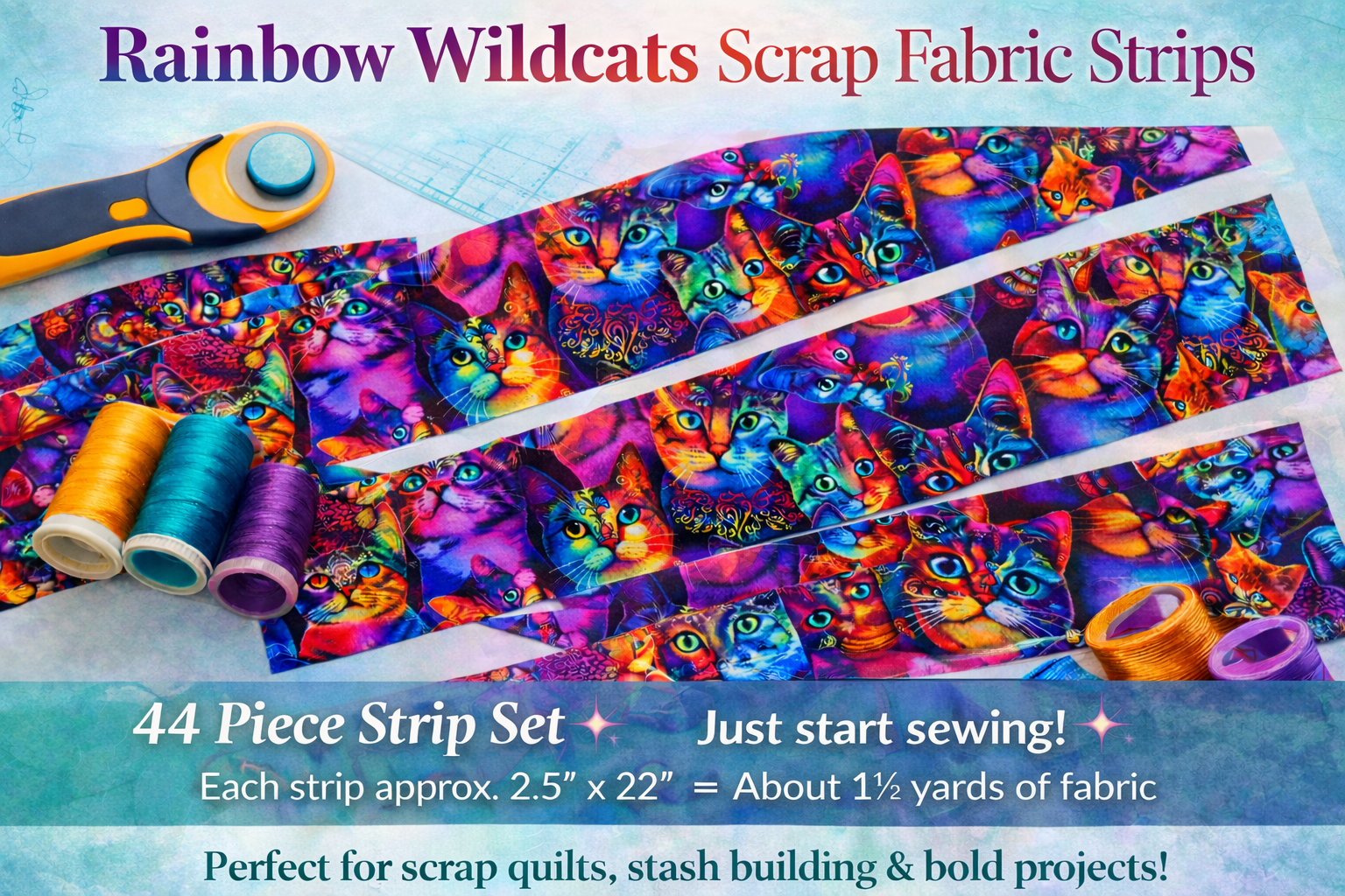 Fabric Scrap Strips / Rainbow Wildcats