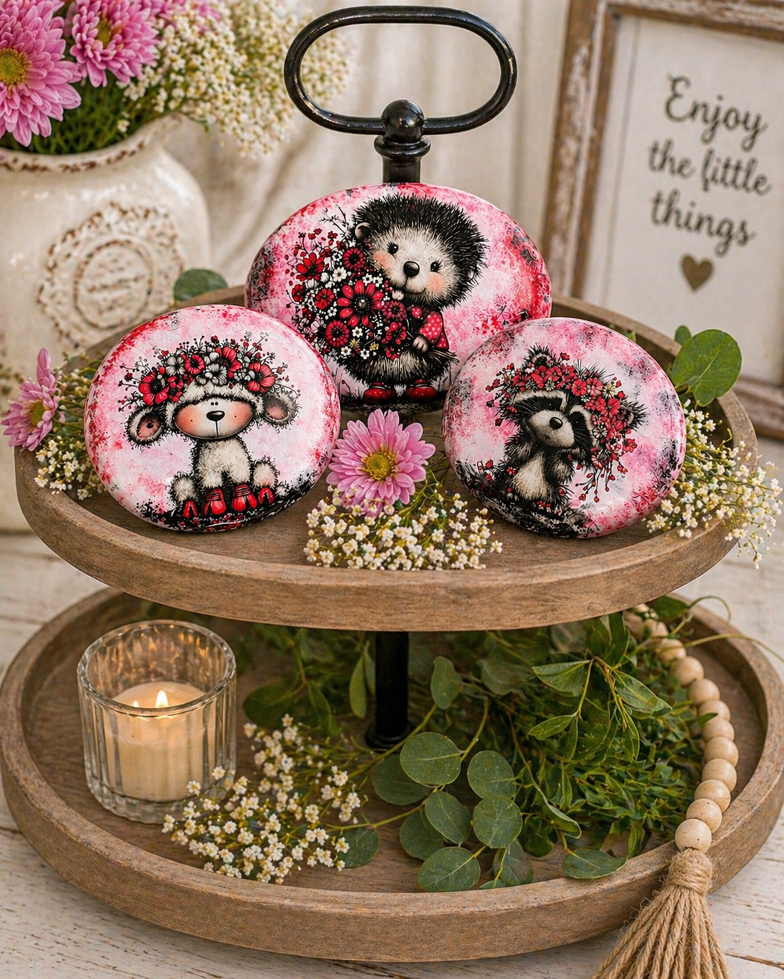 Hedgehog Painted Rock – Red Floral Animal – Hand Designed Upcycled Stone – Cute Woodland Gift – Cottagecore Decor – Decorative Rock Art - Image 4
