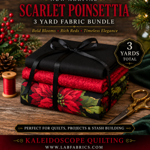 Scarlet Poinsettia 3 Yard Fabric Bundle, Red Black Christmas Fabric, Holiday Quilt Fabric, Poinsettia Fabric, Quilting Cotton Bundle
