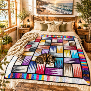 Stepping Stones Handmade Quilt 60x65 – One of a Kind Patchwork Quilt – Colorful Rustic Quilt – Farmhouse Decor – Ready to Ship