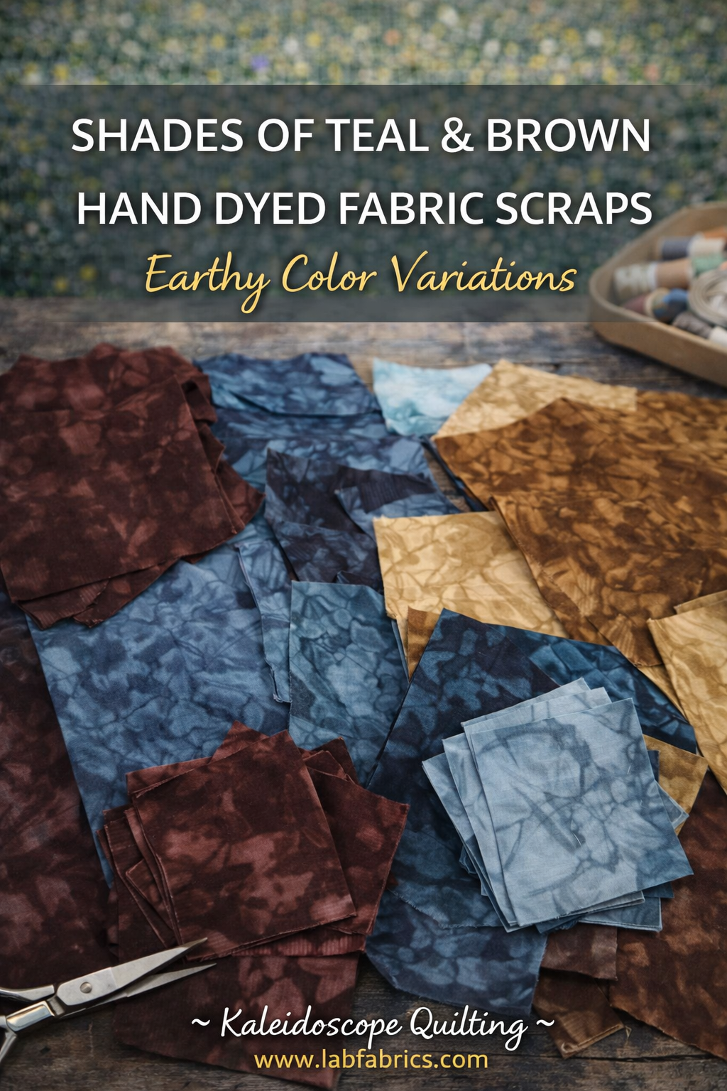 Shades of Teals / Browns Hand Dyed Fabric Scraps