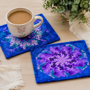 Bellagio Mug Rug Kit – Pre-Cut Kaleidoscope Mug Rug Kit – Quilted Mug Rug Pattern – DIY Quilting Kit – Floral Mug Rugs – Makes 2 Mug Rugs
