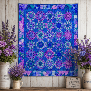 Bellagio Pre-Cut Kaleidoscope Quilt Kit – Floral Quilt Kit, Precut Quilt Blocks, Blue Purple Quilt, Easy Quilt Kit, Ready to Sew