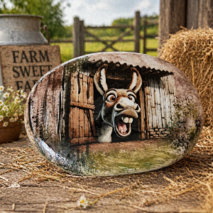 Funny Donkey Rock Art • Farmhouse Decor • Upcycled Rock • Hand Designed Gift • Rustic Farm Animal Decor • Unique Gag Gift
