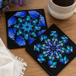 Escapade Mug Rug Kit – Pre-Cut Kaleidoscope Mug Rug Kit – Quilted Mug Rug Pattern – DIY Quilting Kit – Floral Mug Rugs – Makes 2 Mug Rugs