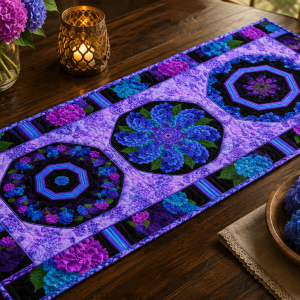 Midnight Blooms Striped Pre-Cut Kaleidoscope Table Runner Kit