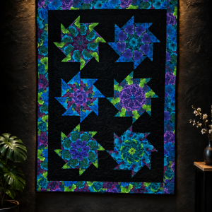 Floral Pinwheel Kaleidoscope Quilt – Handmade Wall Hanging – One of a Kind Quilt – Ready to Ship