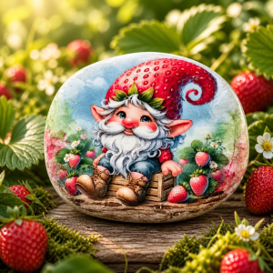 Gnome Rock Art • Hand Painted Strawberry Gnome Stone • Whimsical Garden Decor • Cottagecore Gift • Upcycled Rock Art • Unique Gift