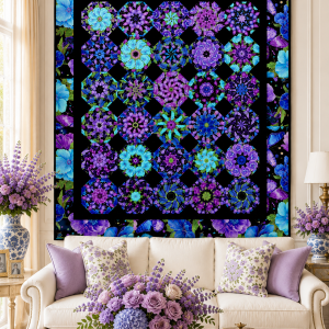 Evening Glow (B) Pre-Cut Kaleidoscope Quilt Kit – Floral Quilt Kit, Precut Quilt Blocks, Easy Quilt Kit, Ready to Sew