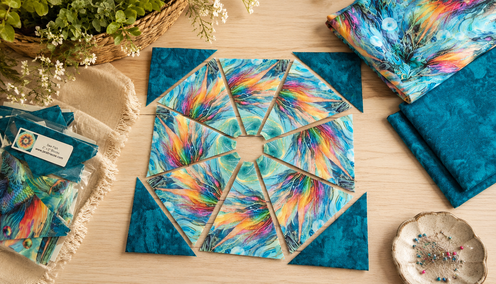 Sea Fish Pre-Cut Kaleidoscope Quilt Kit (12-10" Blocks) - Image 4