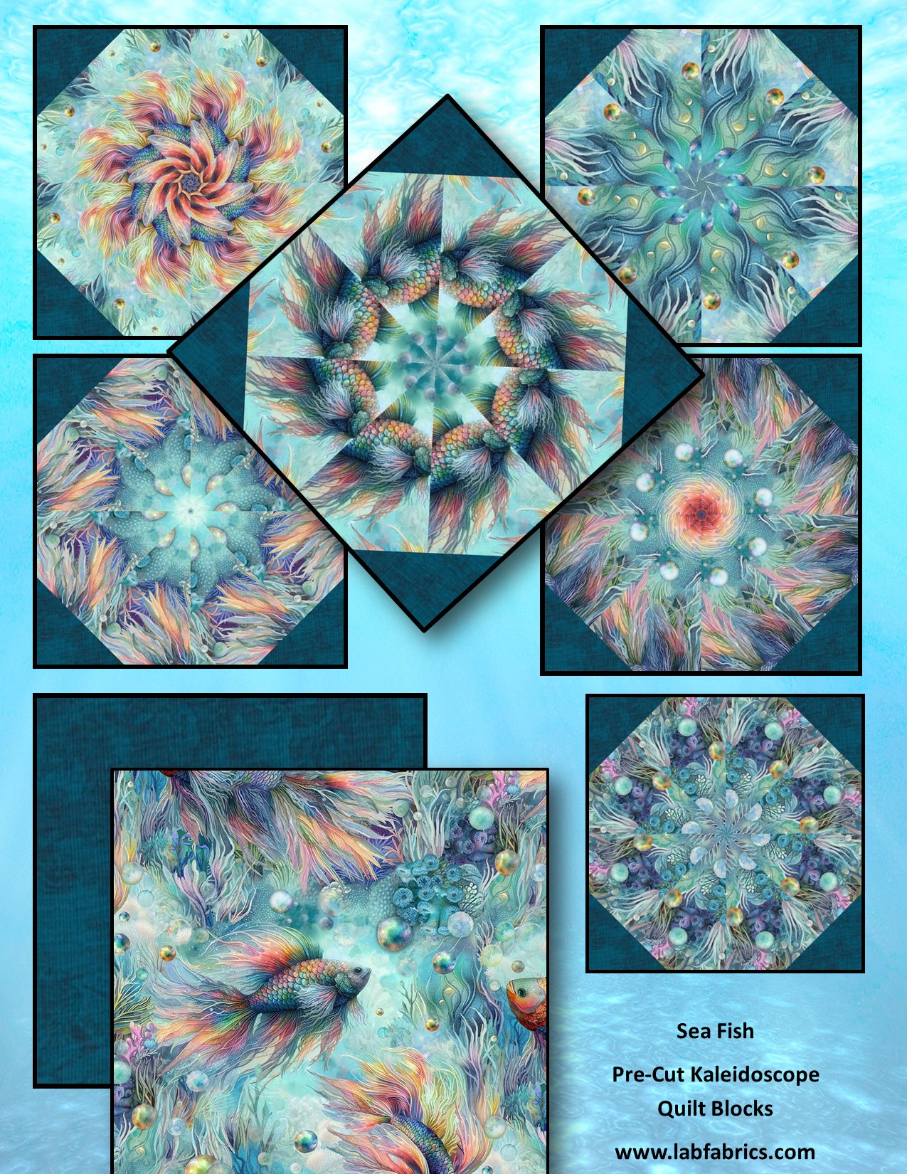 Sea Fish Pre-Cut Kaleidoscope Quilt Kit (12-10" Blocks)