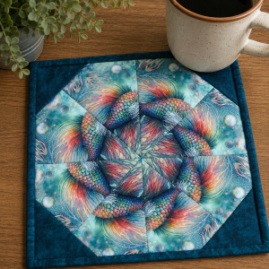 Sea Fish Mug Rug Kit – Pre-Cut Kaleidoscope Mug Rug Kit – Quilted Mug Rug Pattern – DIY Quilting Kit – USA Mug Rugs – Makes 2 Mug Rugs