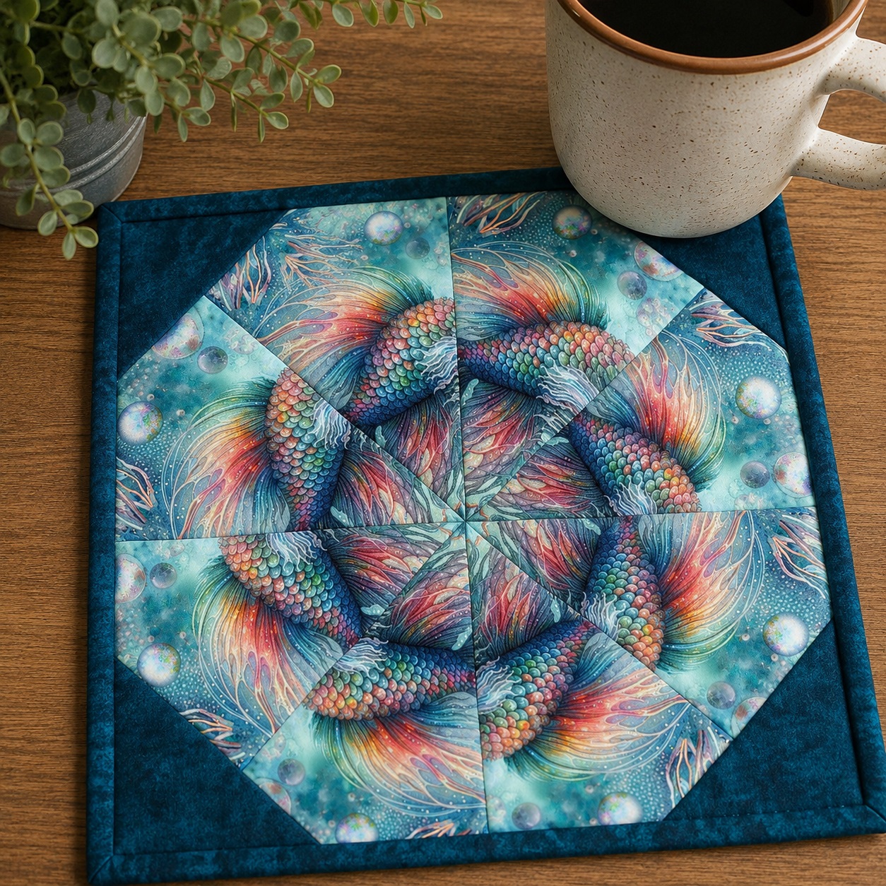 Sea Fish Mug Rug Kit – Pre-Cut Kaleidoscope Mug Rug Kit – Quilted Mug Rug Pattern – DIY Quilting Kit – USA Mug Rugs – Makes 2 Mug Rugs