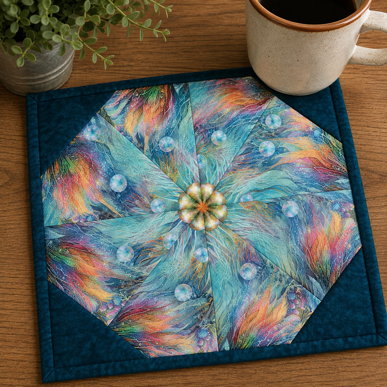 Sea Fish Mug Rug Kit – Pre-Cut Kaleidoscope Mug Rug Kit – Quilted Mug Rug Pattern – DIY Quilting Kit – USA Mug Rugs – Makes 2 Mug Rugs - Image 2