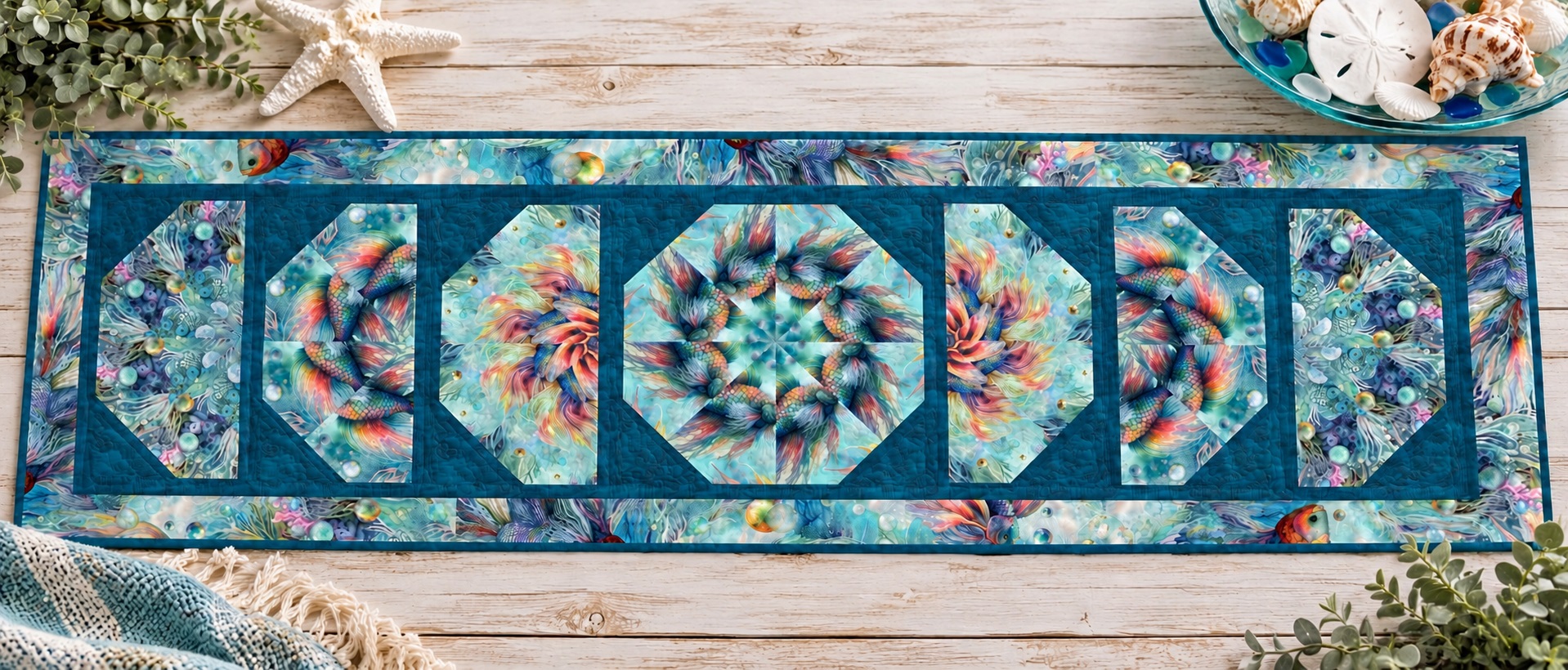 Sea Fish 'Sliced Again' Kaleidoscope Pre-Cut Table Runner Kit - Image 2