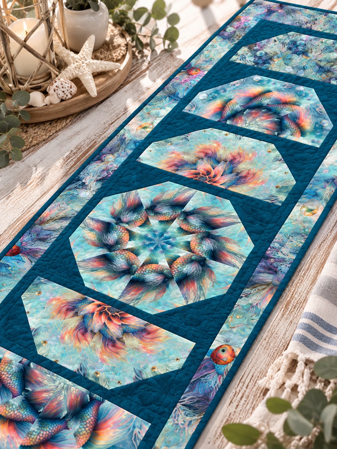 Sea Fish 'Sliced Again' Kaleidoscope Pre-Cut Table Runner Kit