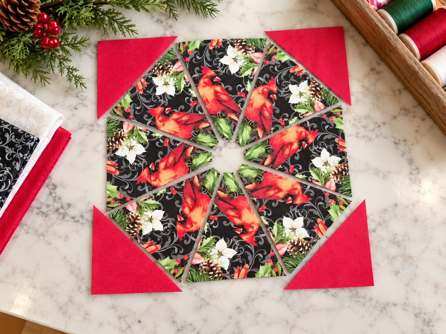 Holiday Cardinals Kaleidoscope Pre-Cut Table Runner Kit - Image 9